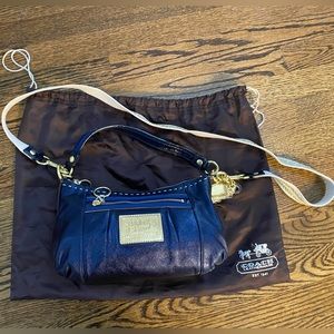 NEW Coach purse metallic navy leather with gold details